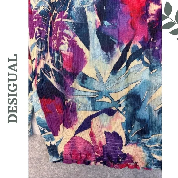 Desigual Zazil Blouse Pink Blue Oversize Floral Top Balloon Sleeve Tassel Medium - Picture 6 of 9